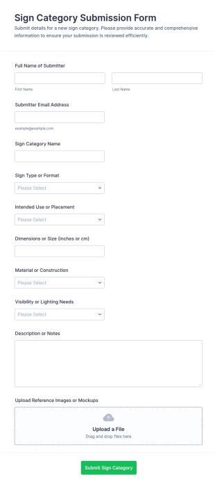 Sign Category Submission Form Template