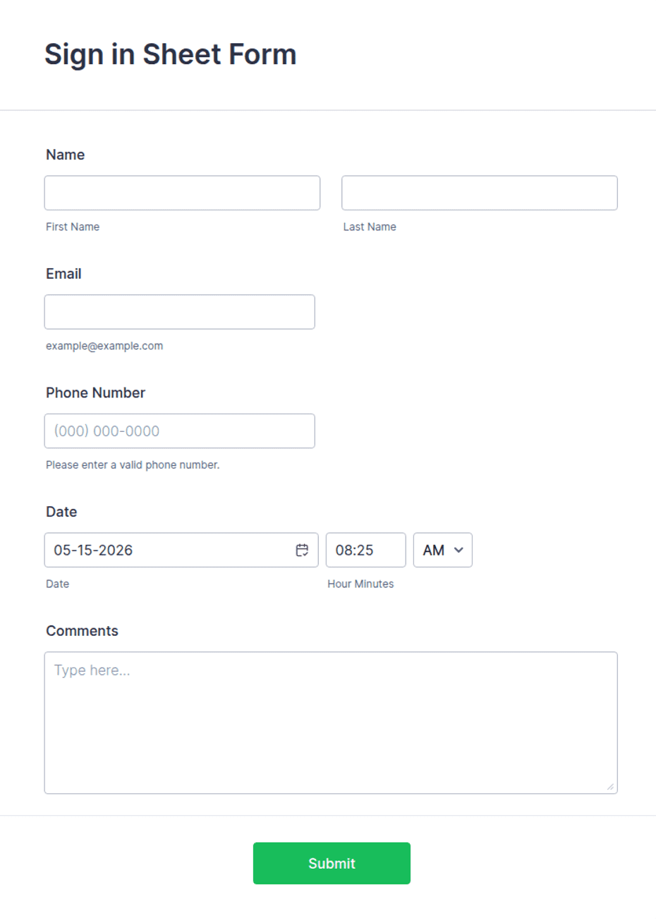 Sign In Form Example Sign in Sheet Form Template | Jotform