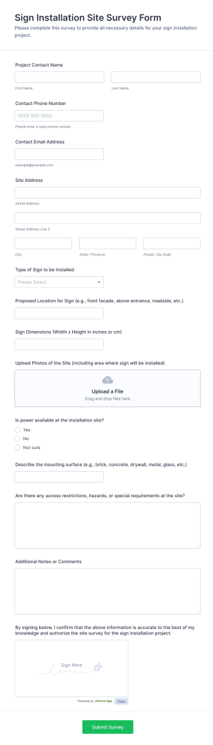 Sign Installation Site Survey Form Template