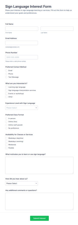 Sign Language Interest Form Template