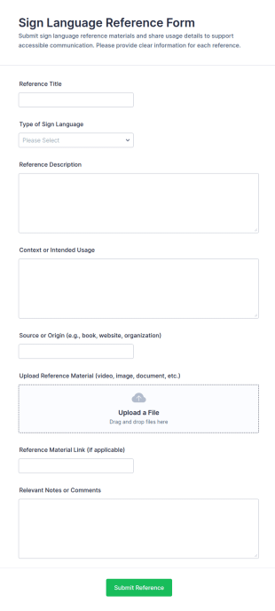 Sign Language Reference Form Template