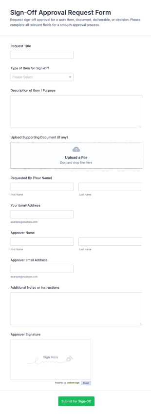 Sign Off Approval Request Form Template