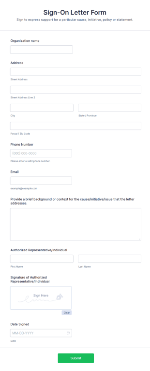 Sign On Letter Form Template