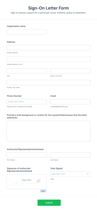 Sign On Letter Form Template