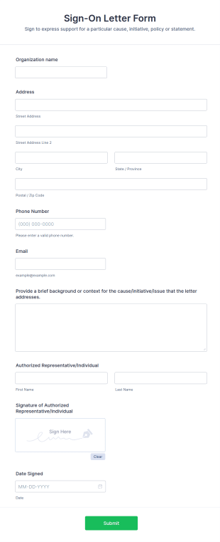 Sign On Letter Form Template