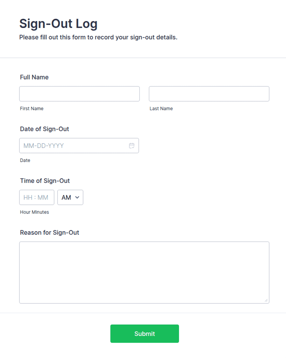 Connection Log Form Sign-Out Log Form Template | Jotform