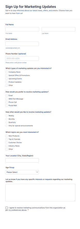Marketing Updates Sign Up Form Template