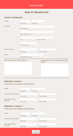 Sign Up Sheet Form Template