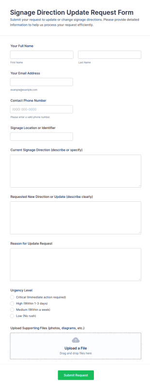 Signage Direction Update Request Form Template