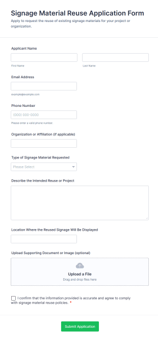 Signage Material Reuse Application Form Form Template