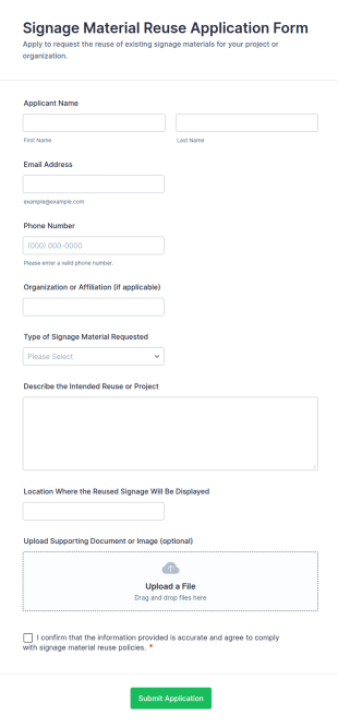 Signage Material Reuse Application Form Template
