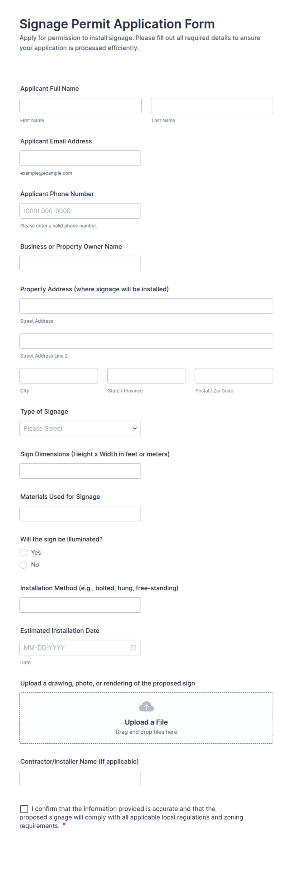Signage Permit Application Form Template | Jotform