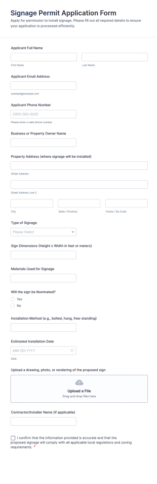 Signage Permit Application Form Template