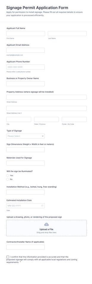 Signage Permit Application Form Template