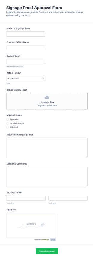 Signage Proof Approval Form Template