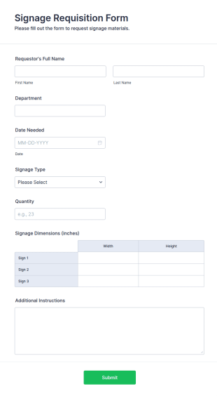 Signage Requisition Form Template