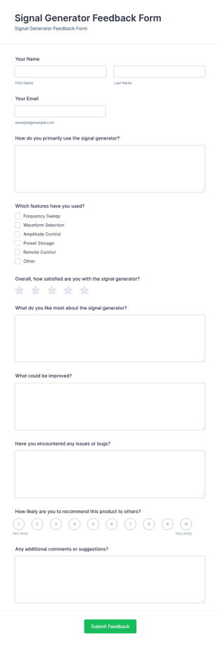 Signal Generator Feedback Form Template