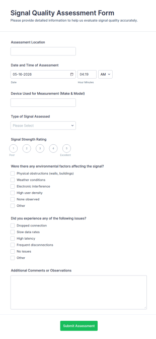 Signal Quality Assessment Form Template