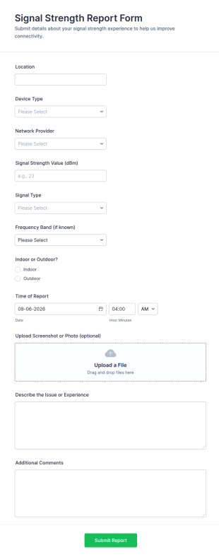 Signal Strength Report Form Template