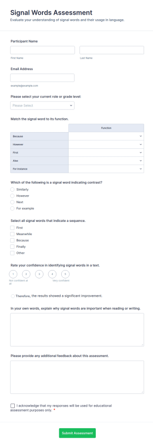 Signal Words Assessment Form Template