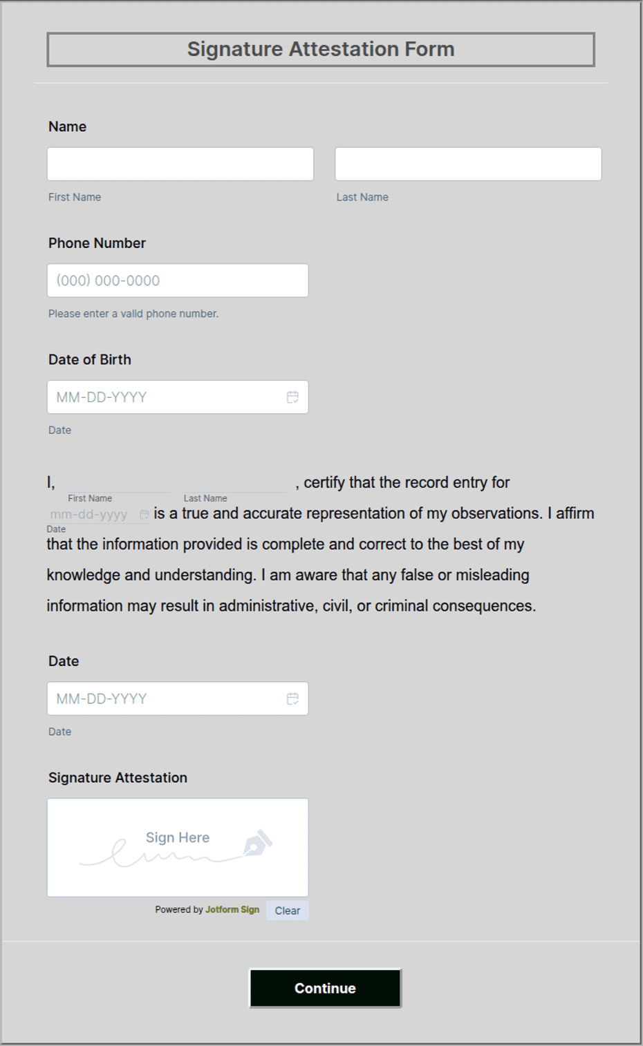 Atested Signature Signature Attestation Form Template | Jotform