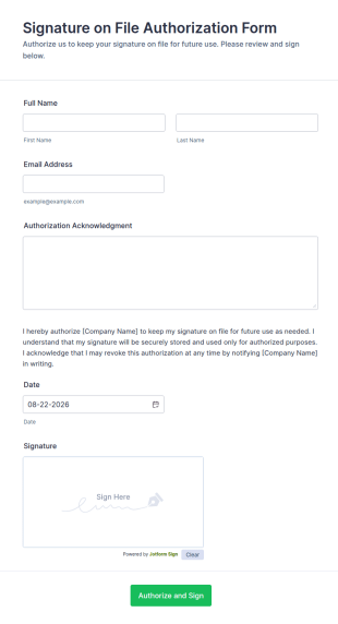 Signature On File Authorization Form Template