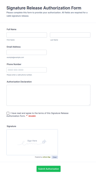Signature Release Authorization Form Template