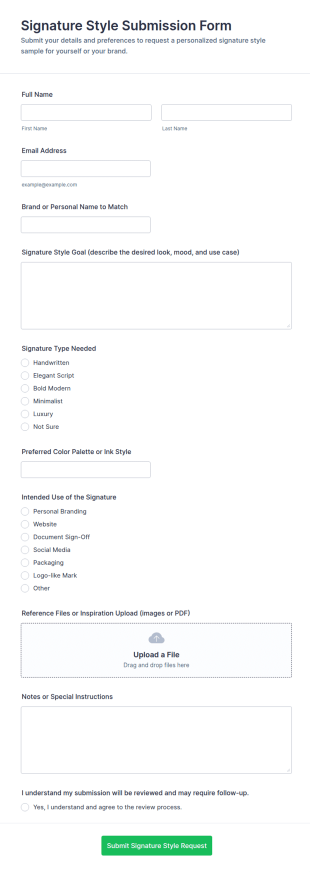 Signature Style Submission Form Template
