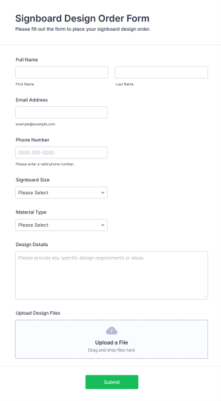 Signboard Design Order Form Form Template