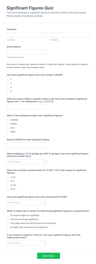 Significant Figures Quiz Form Template