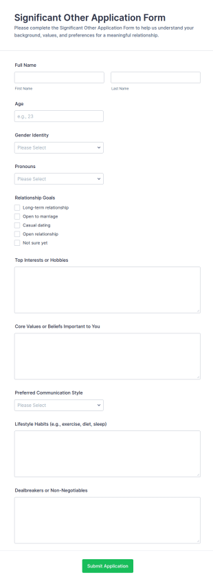 Significant Other Application Form Template