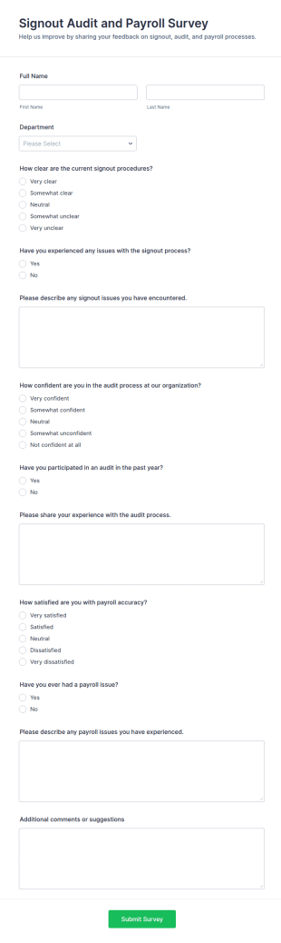 Signout Audit And Payroll Survey Form Template