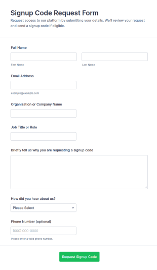 Signup Code Request Form Template
