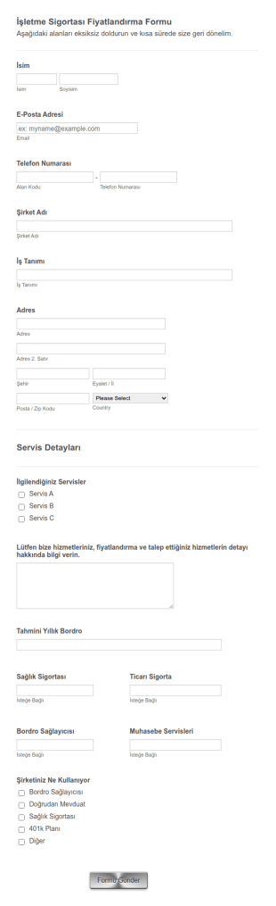 Sigorta Teklif Form Şablonu