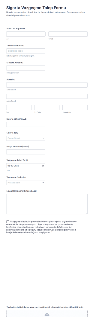 Sigorta Vazgeçme Talep Form Şablonu