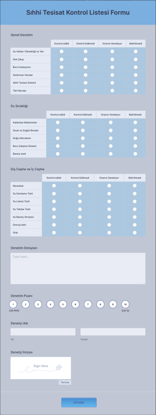 Sıhhi Tesisat Kontrol Listesi Form Template