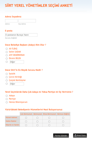 Siirt Yerel Yönetimler Seçimi Anketi Form Template