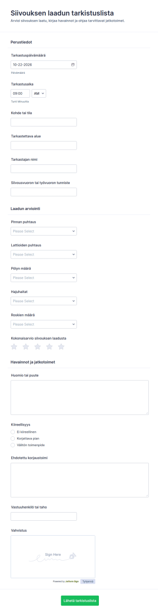 Siivouksen Laatutarkistuslista