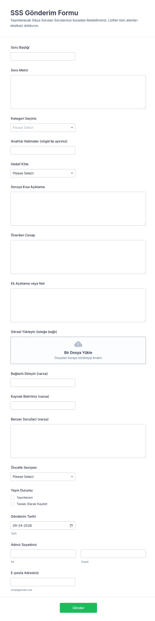 Sık Sorulan Sorular Başvuru Form Şablonu