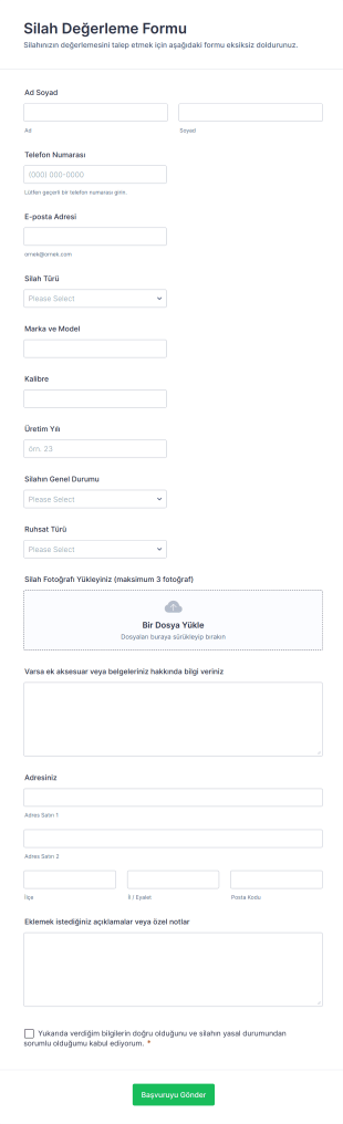 Silah Değerleme Form Template