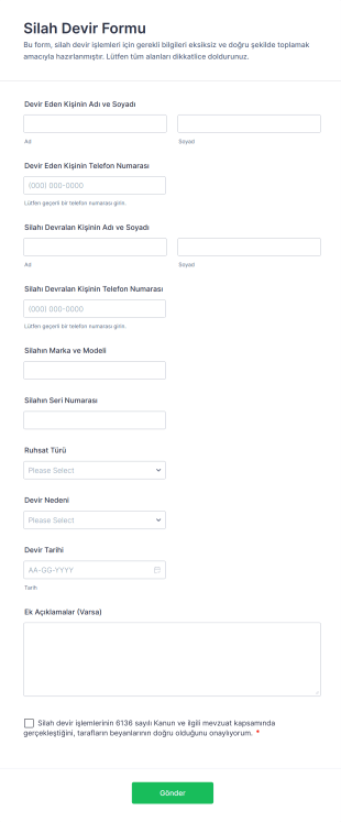Silah Devir Form Template
