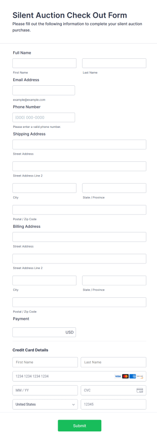 Silent Auction Check Out Form Template