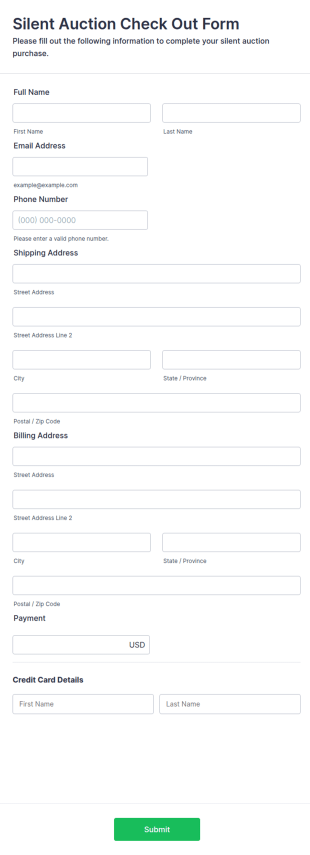 Silent Auction Check Out Form Template