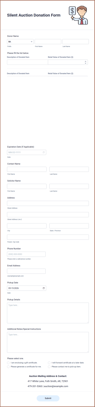 Silent Auction Donation Form Template