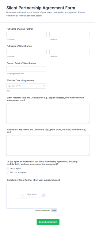 Silent Partnership Agreement Form Template