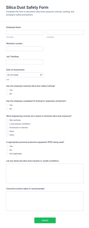 Silica Dust Safety Form Template