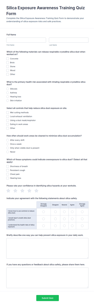 Silica Exposure Awareness Training Quiz Form Template