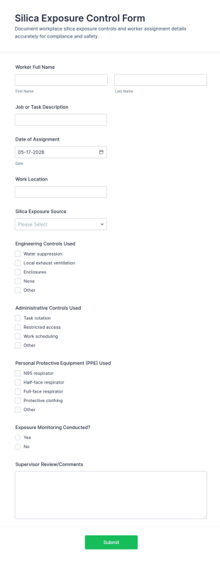 Silica Exposure Control Form Template