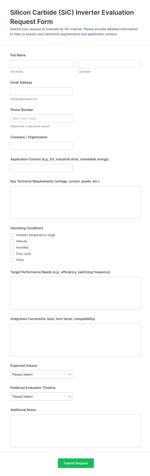Silicon Carbide (SiC) Inverter Evaluation Request Form Template