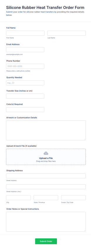 Silicone Rubber Heat Transfer Order Form Template